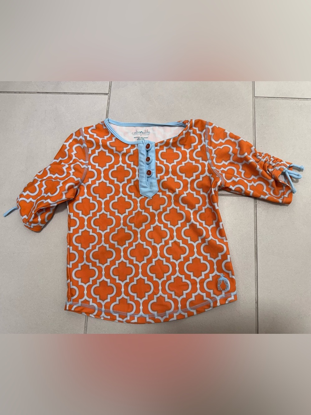 Cabana Life Girls Orange Moroccan Print UPF 50+ Rash Guard Swim Top Size 5